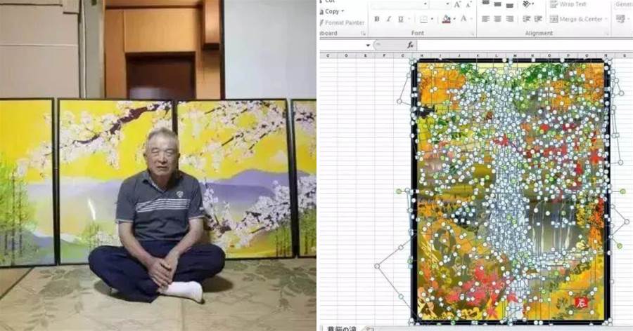 日本工程師退休後愛上畫畫，17年堅持用Excel作畫，效果驚豔，令人欽佩！